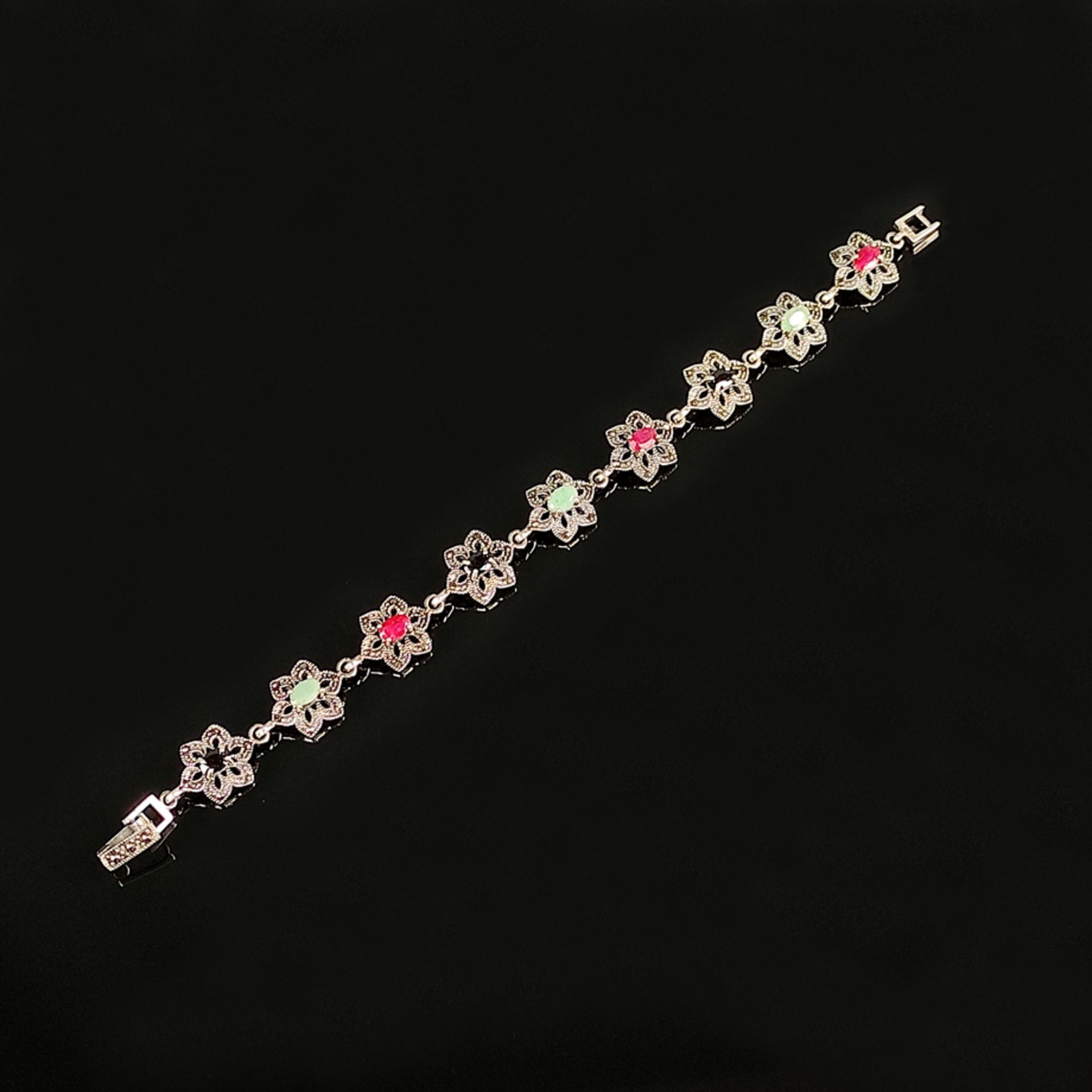 Gemstone bracelet, silver 925, total weight 18.5g, bracelet designed in the shape of 9 stars and se - Image 2 of 3