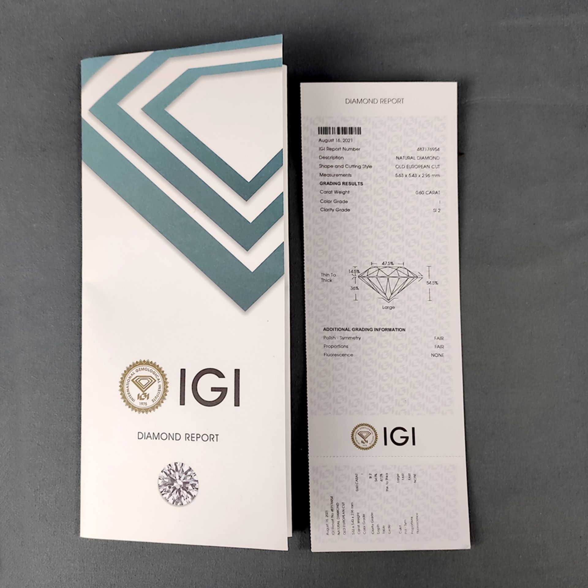 Diamant in Blister, 0,6ct, Farbe I und SI2, anbei Zertifikat des IGT (International Gemological Ins - Bild 3 aus 3