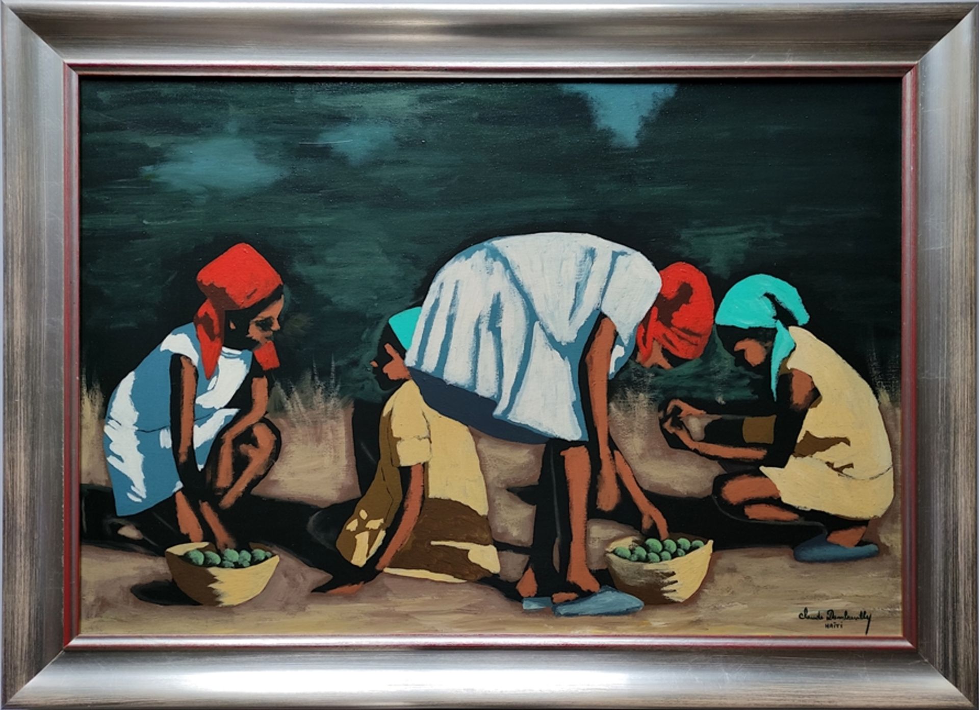 Dambreville, Claude (1934 Port-au-Prince - 2021) "Kinder beim Früchte auflesen", Öl auf Leinwand, r - Bild 2 aus 4