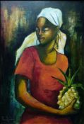 Jerome, Jean-René (1942 Petit Goave - 1991) "Frau mit Ananas", Öl auf Leinwand, rechts unten signie