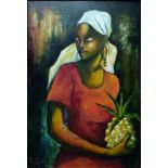 Jerome, Jean-René (1942 Petit Goave - 1991) "Frau mit Ananas", Öl auf Leinwand, rechts unten signie