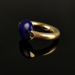 Moderner Ring mit Lapislazuli, Sterlingsilber vergoldet, mittig runder Lapislazuli in Spannfassung,