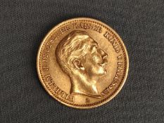 Preußen, 20 Mark, Wilhelm II., 1908, 900/1000 Gelbgold, 8g, Durchmesser 22,48mm