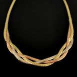 Tricolor necklace, 333/8K yellow/white/red gold (hallmarked), total weight 33.16g, middle part work