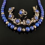 Lapislazuli-Lot, 3 Teile, bestehend aus einem modernen Armband, Sterlingsilber, Länge 19cm, Breite 