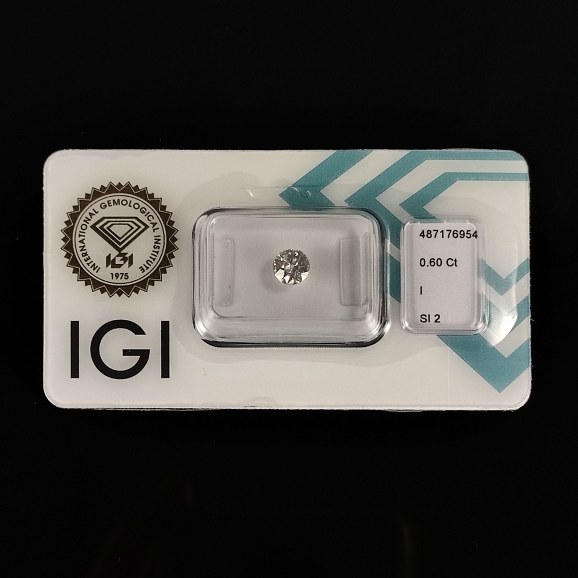 Diamant in Blister, 0,6ct, Farbe I und SI2, anbei Zertifikat des IGT (International Gemological Ins