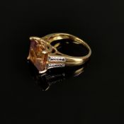 Tourmaline ring, 585/14K yellow gold (hallmarked), 4.7g, rectangular faceted tourmaline in the cent