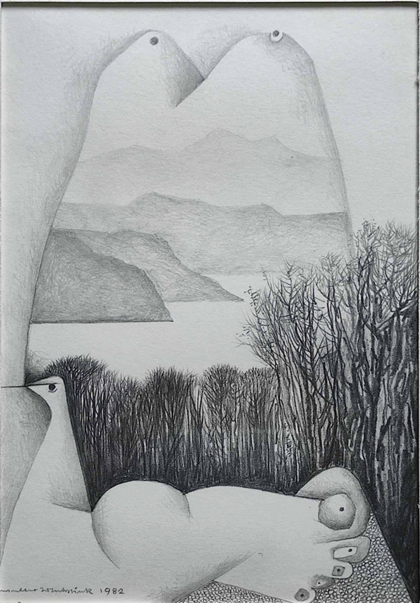 Matysiak, Walter (1915 Schweidnitz-1985 Constance) "Nude in the mountains", fine pencil drawing, si