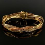 Tricolor bracelet, 333/8K yellow/white/red gold (hallmarked), total weight 27.1g, worked as three b