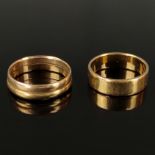 Two gold rings, 585/14K / 333/8K yellow gold (hallmarked), one ring composed of two rings