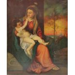 Kopie nach Tizian (20. Jahrhundert) "Madonna col bambino in un paessaggio serale", Madonna mit Kind