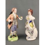 Paar Porzellanfiguren, Dame und Kavalier, elegant gekleidete Dame, Aelteste Vorstedter Porzellanman