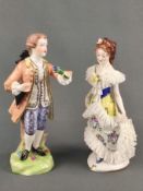 Paar Porzellanfiguren, Dame und Kavalier, elegant gekleidete Dame, Aelteste Vorstedter Porzellanman