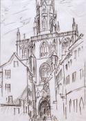 Bodenseekünstler (20. Jahrhundert) "Katzgasse", Blick von der Katzgasse auf das Konstanzer Münster,