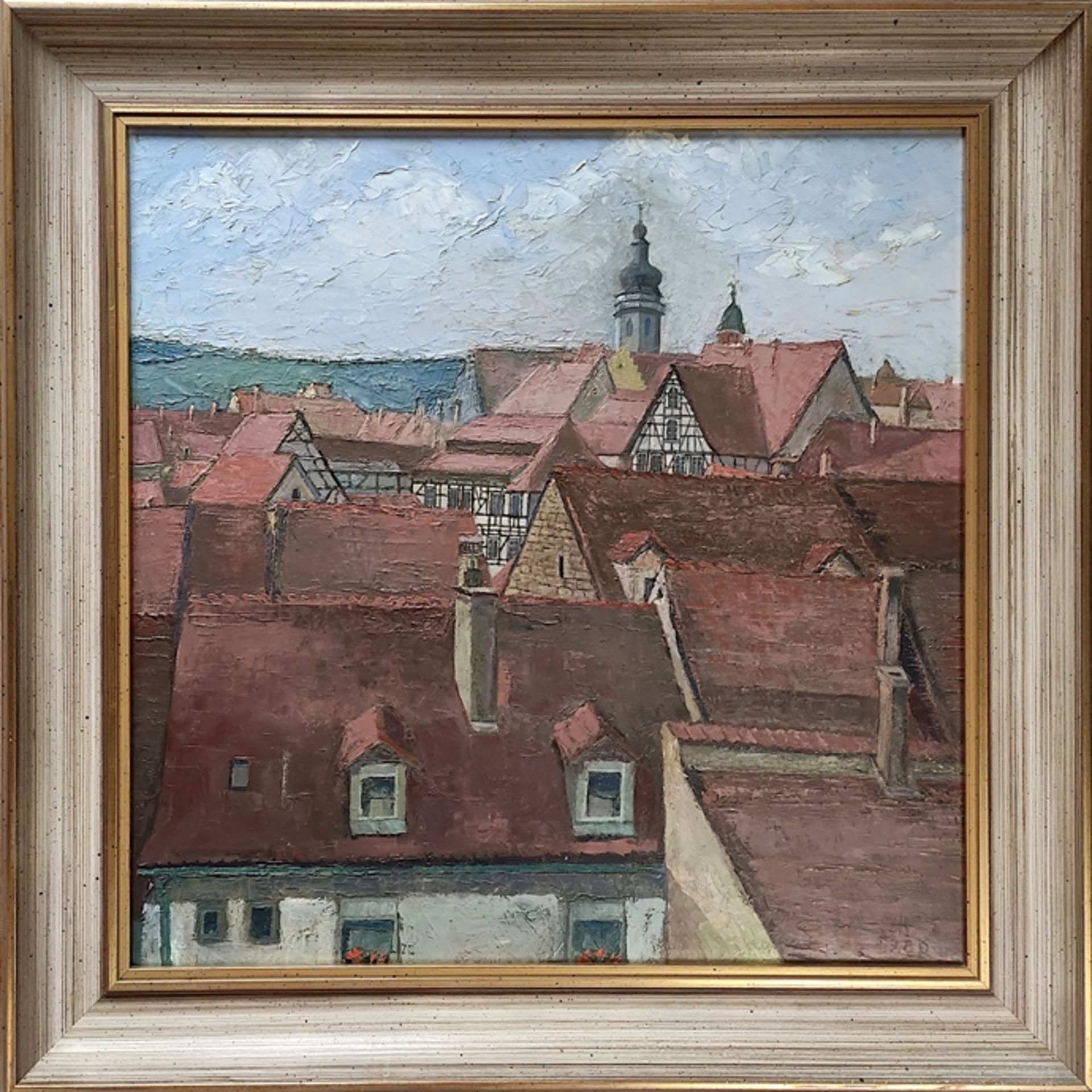 Siekiersky, Alfred Friedrich (1911 Durlach - 1991 Karlsruhe) "Über den Dächern von Durlach", Öl auf - Bild 2 aus 5