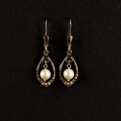 Antike Akoya-Perlen Ohrringe, 585/14K Gelbgold, Gesamtgewicht 3,6g, Ohrringe mit Klappohrbügeln und
