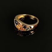 Multicolor Schmuckstein-Ring, 585/14K Gelbgold (punziert), 4,1g, Schauseite unter anderem besetzt m