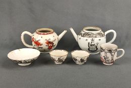 Porzellan Konvolut China, verschiedene Epochen, 6-teilig bestehend aus: Teekanne mit Fischdekor pol