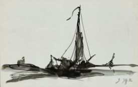 Janssen, Horst (1929 - 1995 Hamburg) "Segelboot", Tusche /Aquarell auf Papier, rechts unten monogra