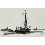 Janssen, Horst (1929 - 1995 Hamburg) "Segelboot", Tusche /Aquarell auf Papier, rechts unten monogra