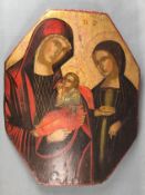Heiligenmaler (18./19. Jahrhundert) achteckige Holzplatte bemalt mit heiliger Maria mit dem Jesuski