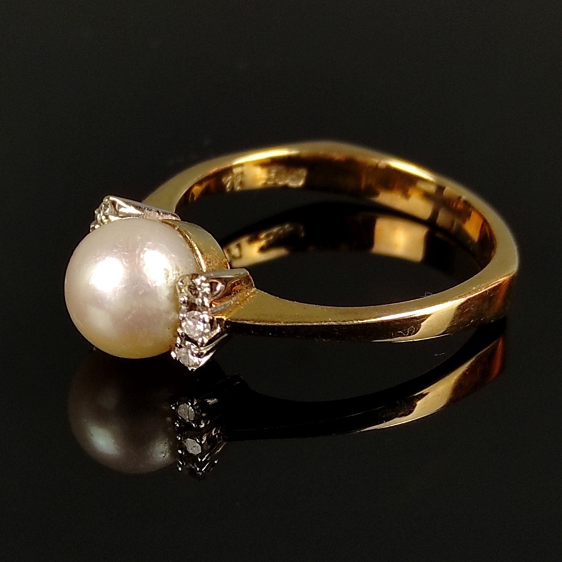 Perlen-Lot, 2 Teile, bestehend aus Ring, 585/14K Gelbgold (punziert), 4g, mittig Perle von einem Du - Bild 3 aus 5