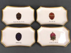 Vier Porzellanschälchen, Limoges, Frankreich mit Fabergé Dekor mit verschiedenen Fabergé Eier, ach