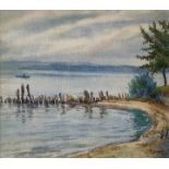 Rohrer, Lothar (1905 Lahr - 1985 Radolfzell) "Blick auf den Bodensee" vom Ufer aus, im Hintergrund 