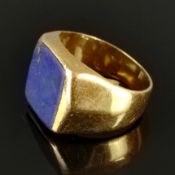 Lapislazuli-Ring, 750/18K Gelbgold (punziert), 13,44g, Vorderseite mit rechteckiger Lapislazuli-Pla