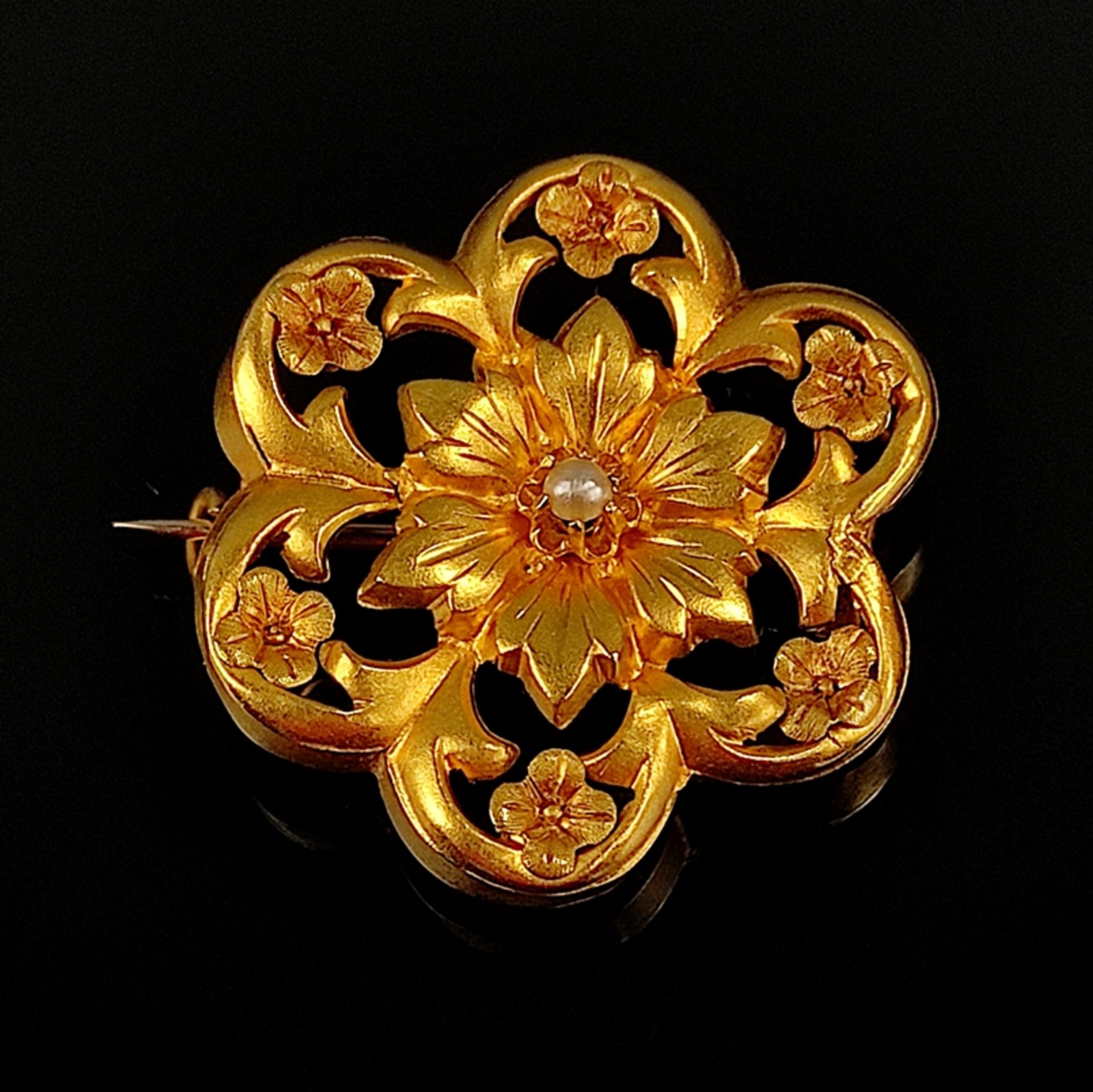 Antique brooch, 750/18K yellow gold (hallmarked and tested, metal pin), 2.16g, France, late 19th ce