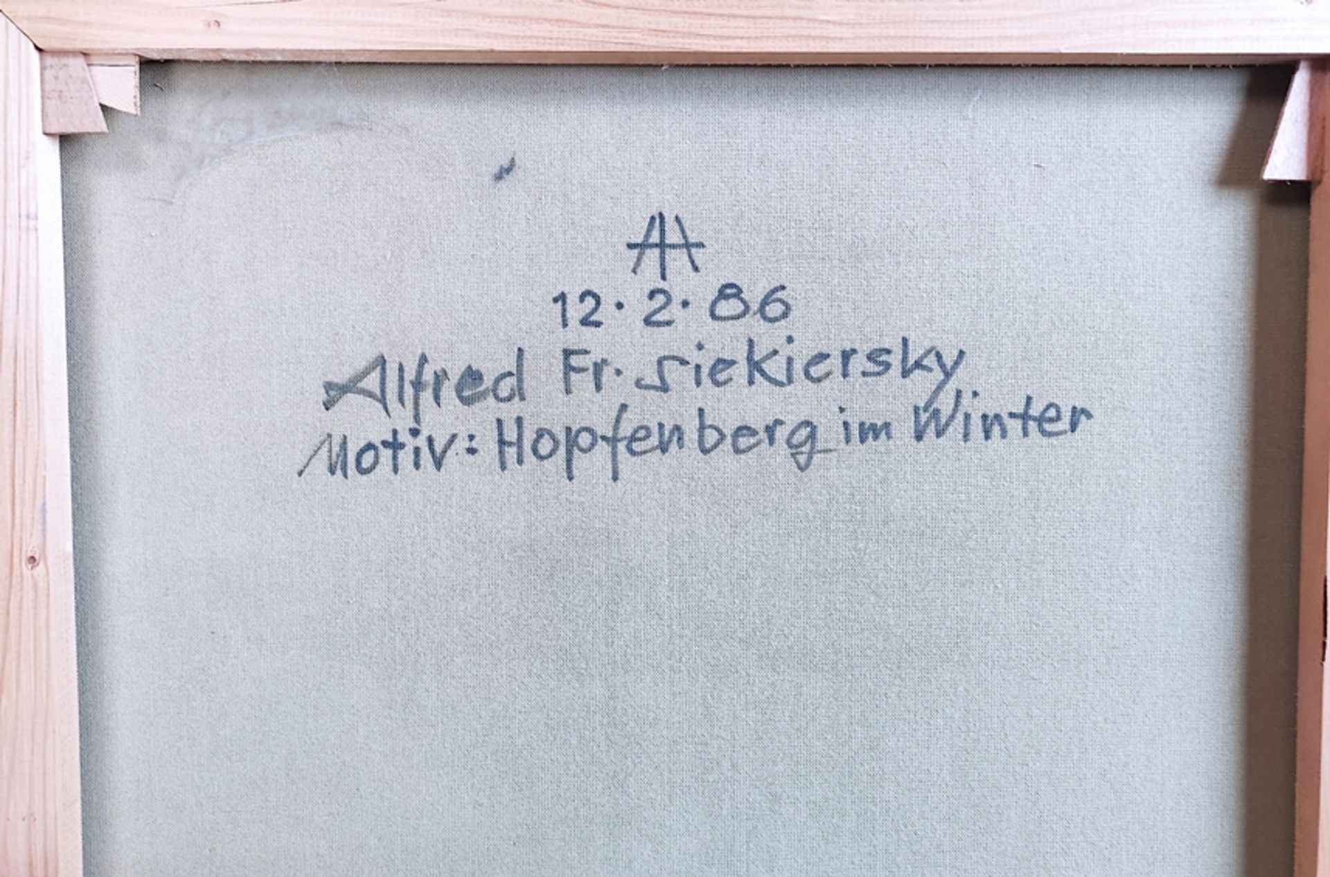 Siekiersky, Alfred Friedrich (1911 Durlach - 1991 Karlsruhe) "Hopfenberg im Winter", Öl auf Leinwan - Bild 4 aus 5