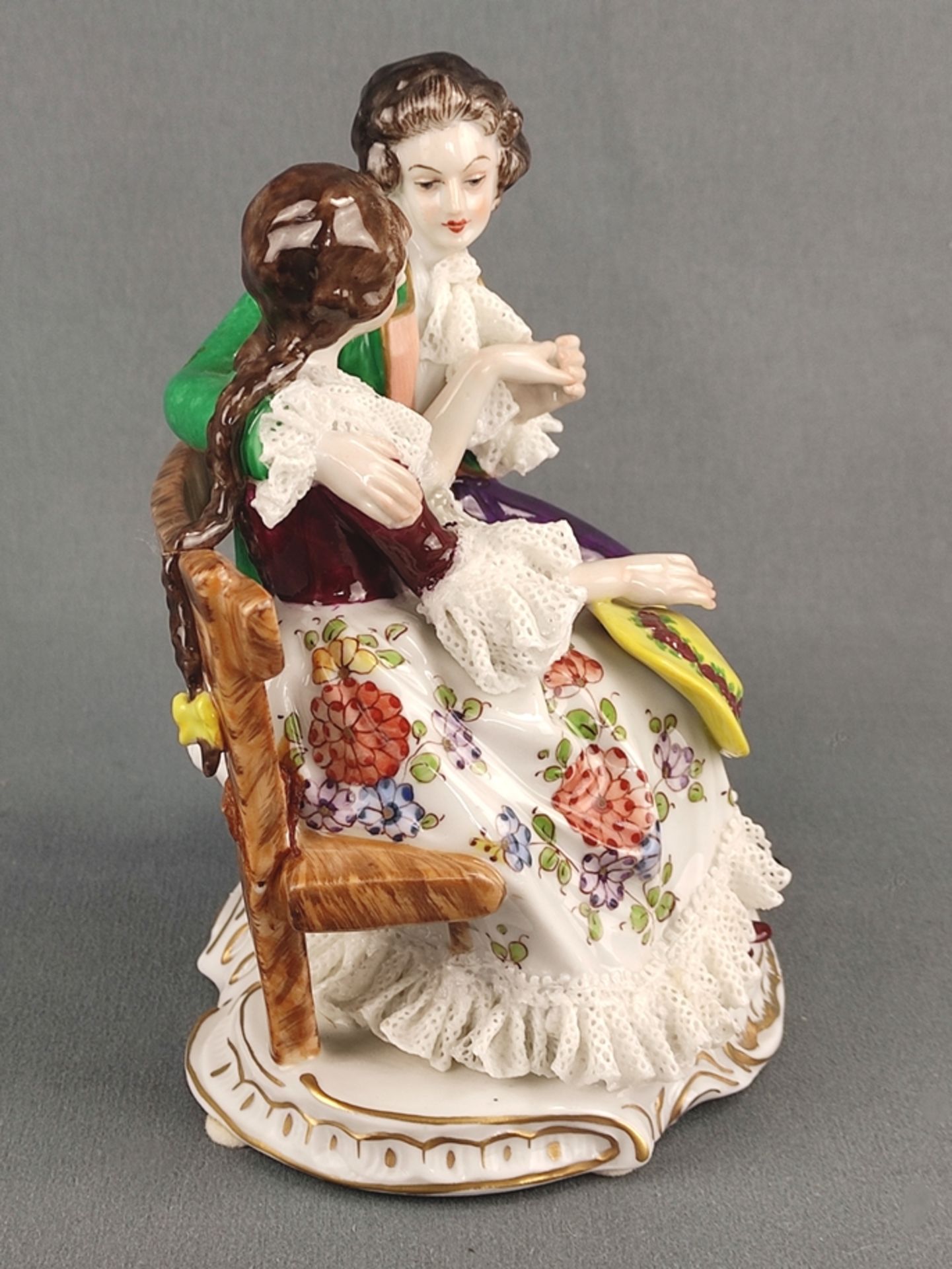 Porcelain figure "sitting couple", Aelteste Vorstedter Porzellanmanufaktur, 20th century, baroque c - Image 4 of 5