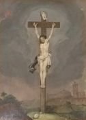 Painter of saints (17th/18th century) "Crucified Christ", Christ corpus, four-nail type, waving loi