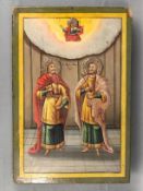 Ikone Anargyroi mit heiligem Kosmas und Damian, Griechenland, 19. Jahrhundert, Tempera auf Leinwand