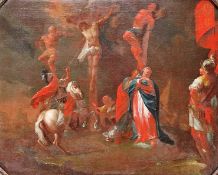 Italienische Schule (17./18. Jahrhundert) "Kreuzigungsszene" mit totem Christus, links Soldat der i
