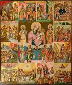 Große Felderikone, Russland, 1. Hälfte 19. Jahrhundert, 13 Darstellungen aus dem Leben Christi/ Vit