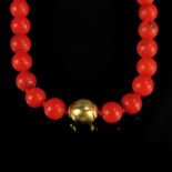 Antique coral necklace, silver 925 in 585/14K yellow gold gilt, total weight 41g, evenly sized anti