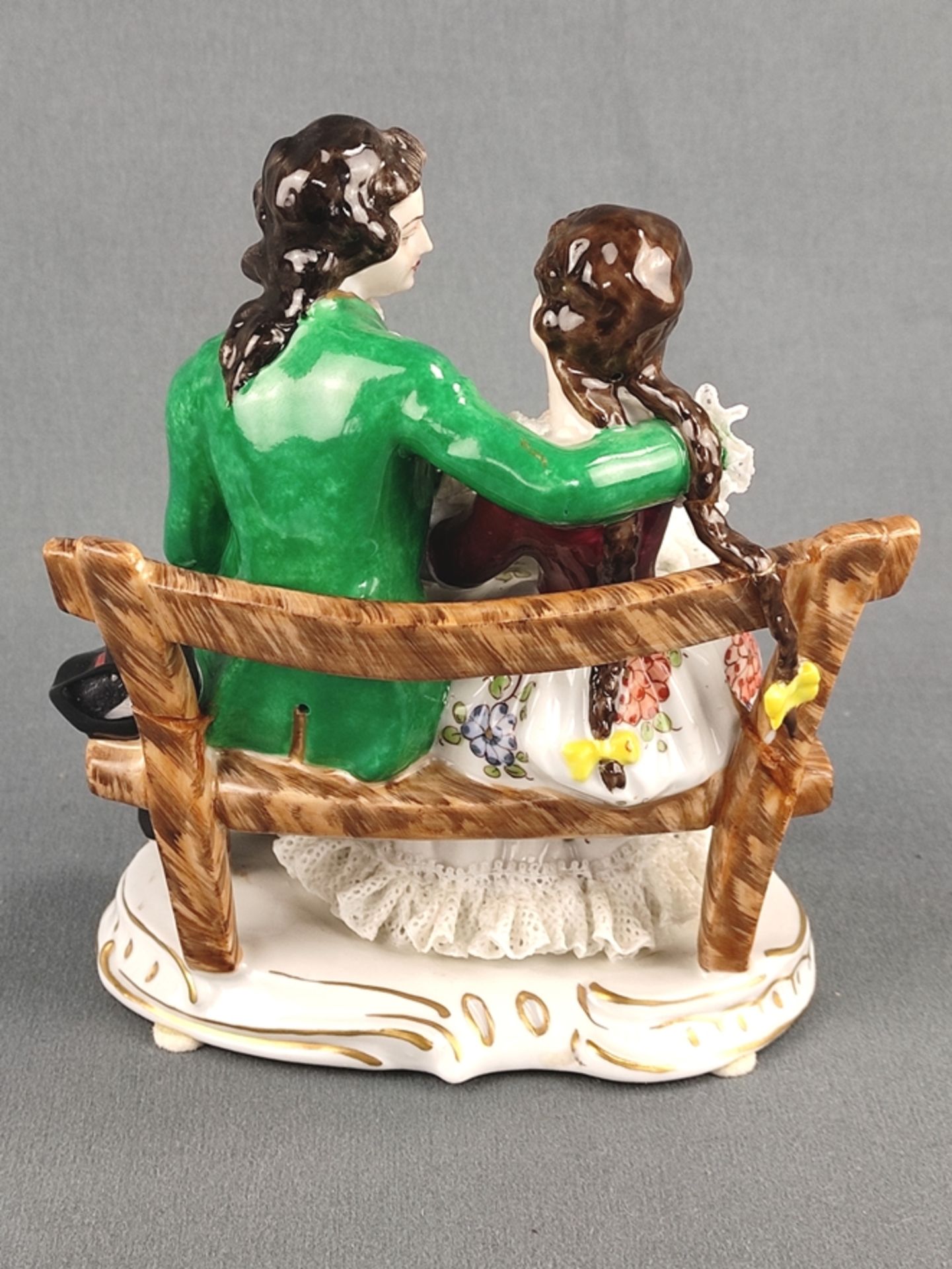 Porcelain figure "sitting couple", Aelteste Vorstedter Porzellanmanufaktur, 20th century, baroque c - Image 3 of 5