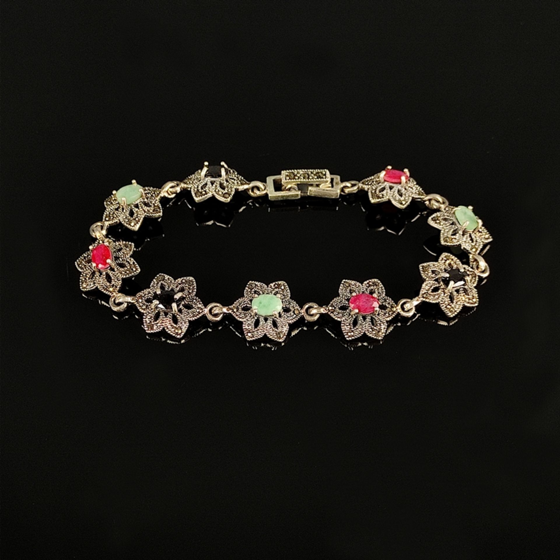 Gemstone bracelet, silver 925, total weight 18.5g, bracelet designed in the shape of 9 stars and se