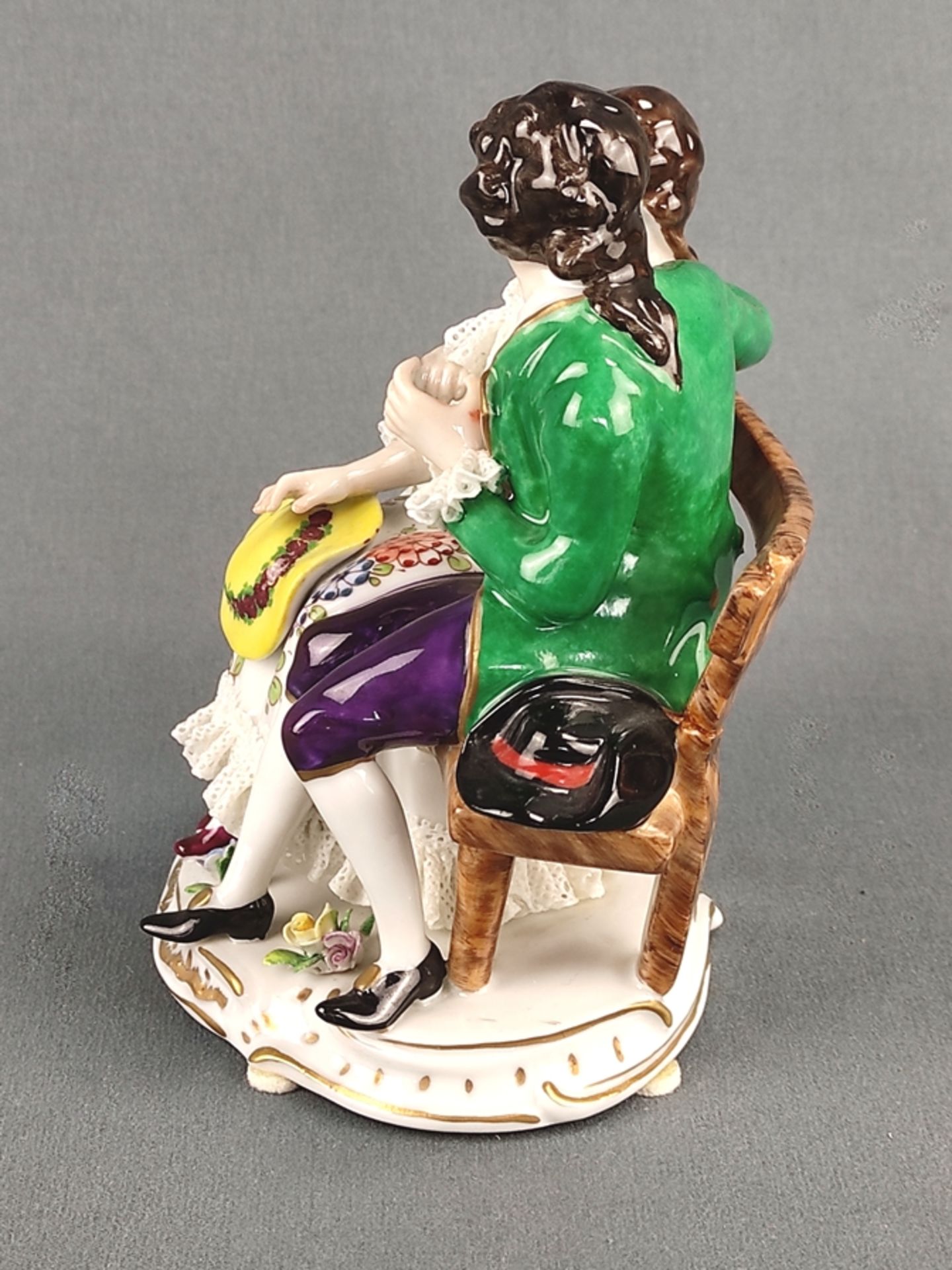 Porcelain figure "sitting couple", Aelteste Vorstedter Porzellanmanufaktur, 20th century, baroque c - Image 2 of 5