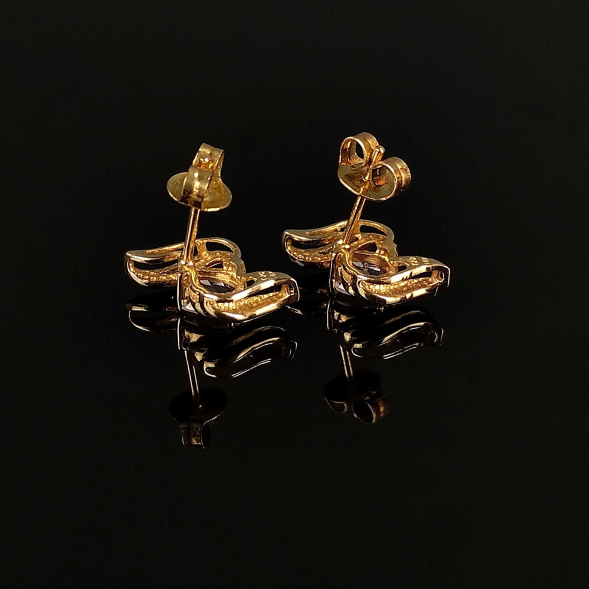 Paar Gold-Ohrstecker, 585/14K Gelbgold (punziert), 2,5g, mittig oval facettierte Schmucksteine in r - Bild 2 aus 3