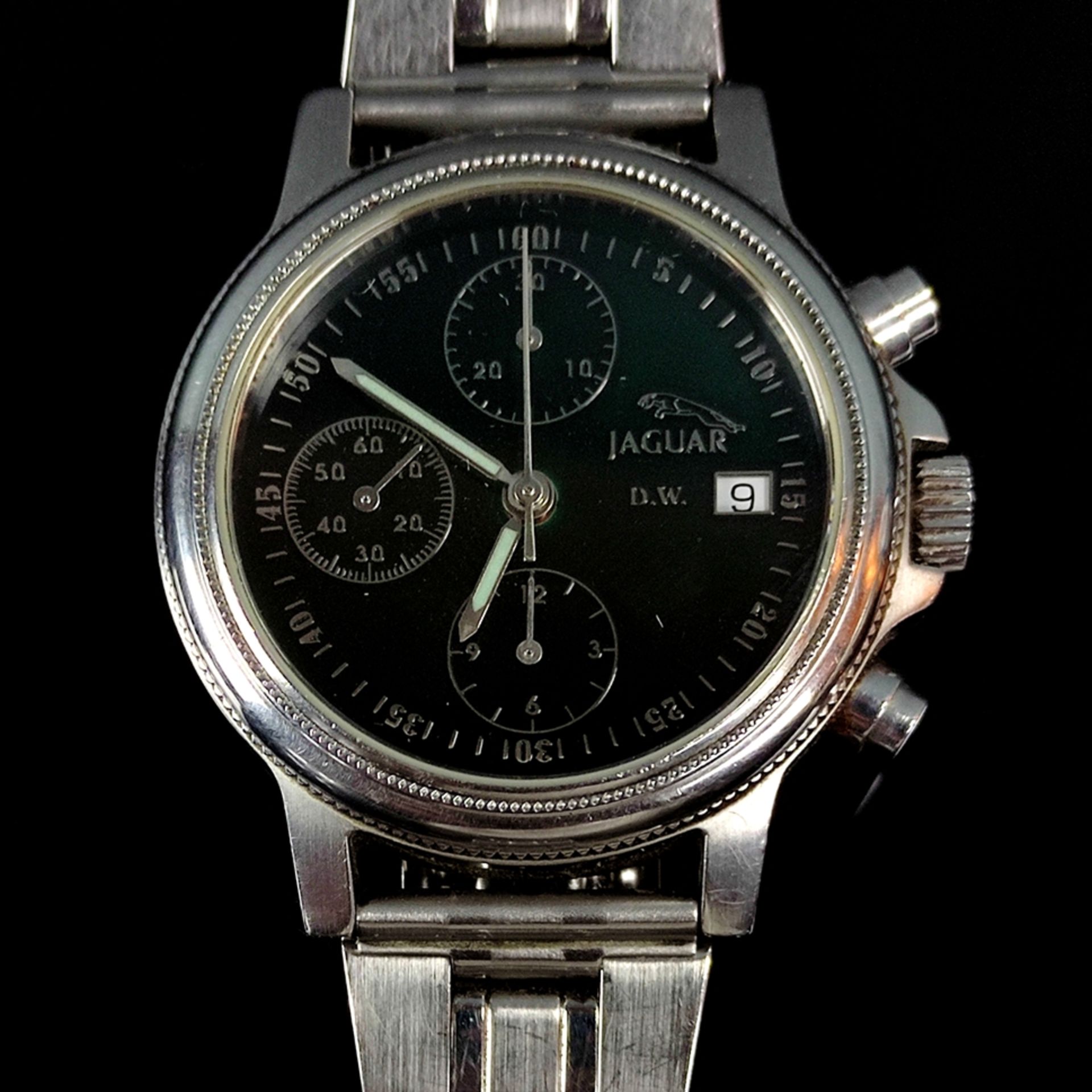 Armbanduhr, Jaguar, Chronograph, Automatik, schwarzes Ziffernblatt mit Datumsanzeige bei Nummer 3,  - Bild 2 aus 4