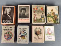 Konvolut alter Kartenspiele, 8 verschiedene Quartette, unter anderem: "Deutsches Städtequartett", "