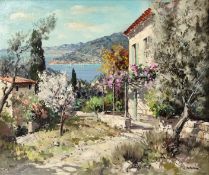 Potronat, Lucien (1889 Lyon - 1974) "Blick auf die französische Riviera", Vordergrund mit mediterra