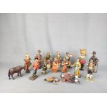 Large set of 16 figurines/ groups of figurines, 19th century, wood, colourfully painted, enclosed a