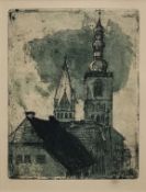 Nolde, Emil (1867 Nolde - 1956 Seebüll) "Petri- und Patrokliturm in Soest (1906)", Farbradierung, r