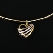 Heart pendant on necklace, both 585/14K yellow/white gold (hallmarked), total weight 7.94g, heart p