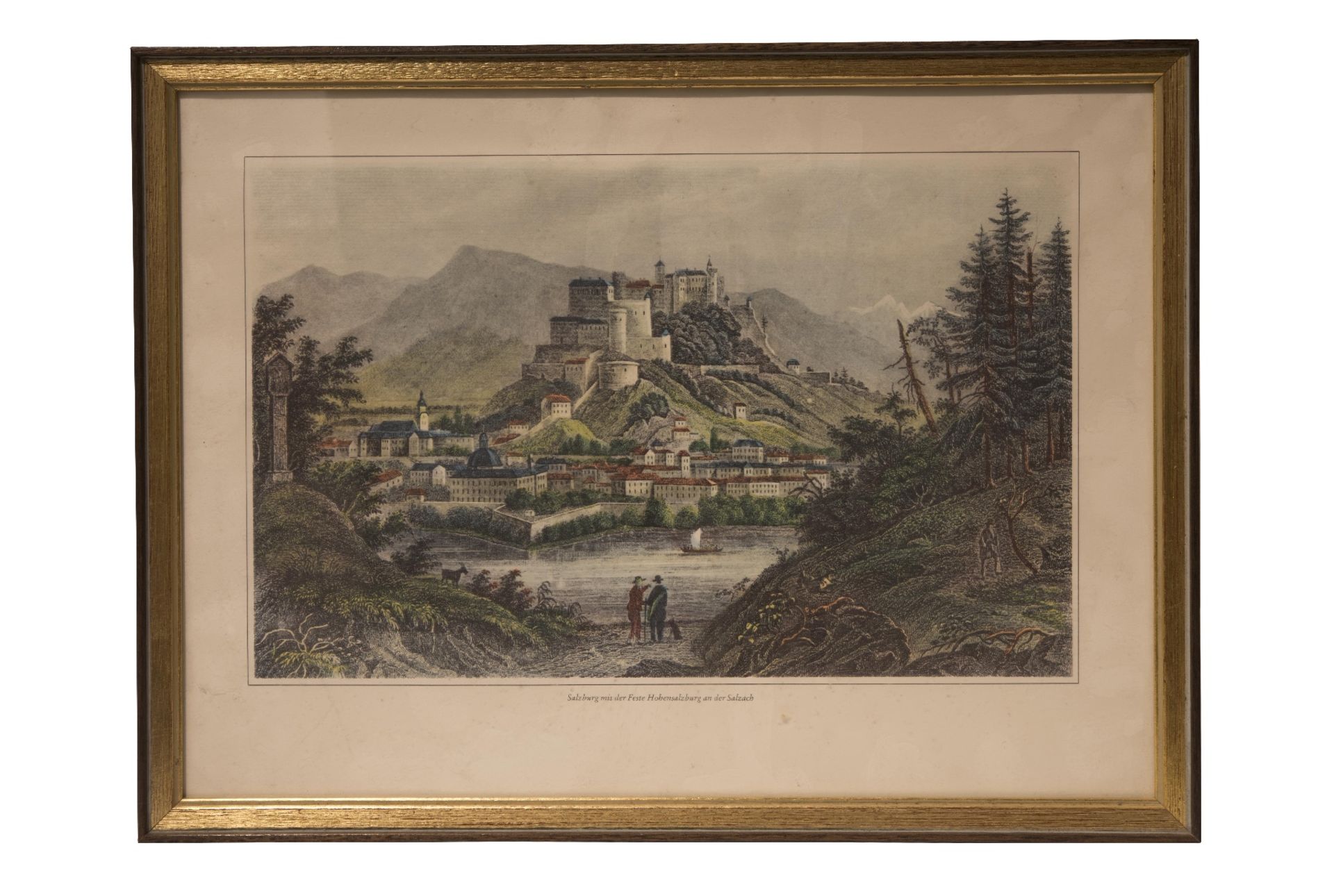 Kuenstler des 19. Jahrhunderts, Salzburg mit Feste Hohensalzburg an der Salzach