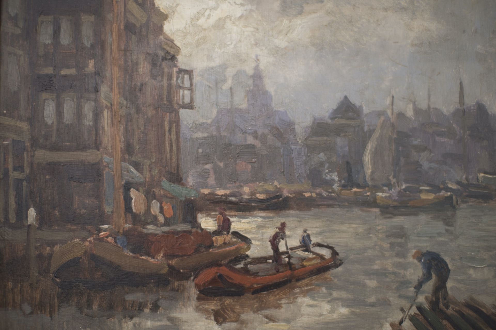 Kuenstler Ende des 19.Jahrhundert, Impressionistische Ansicht einer Hollaendischen Hafenstadt - Bild 2 aus 5