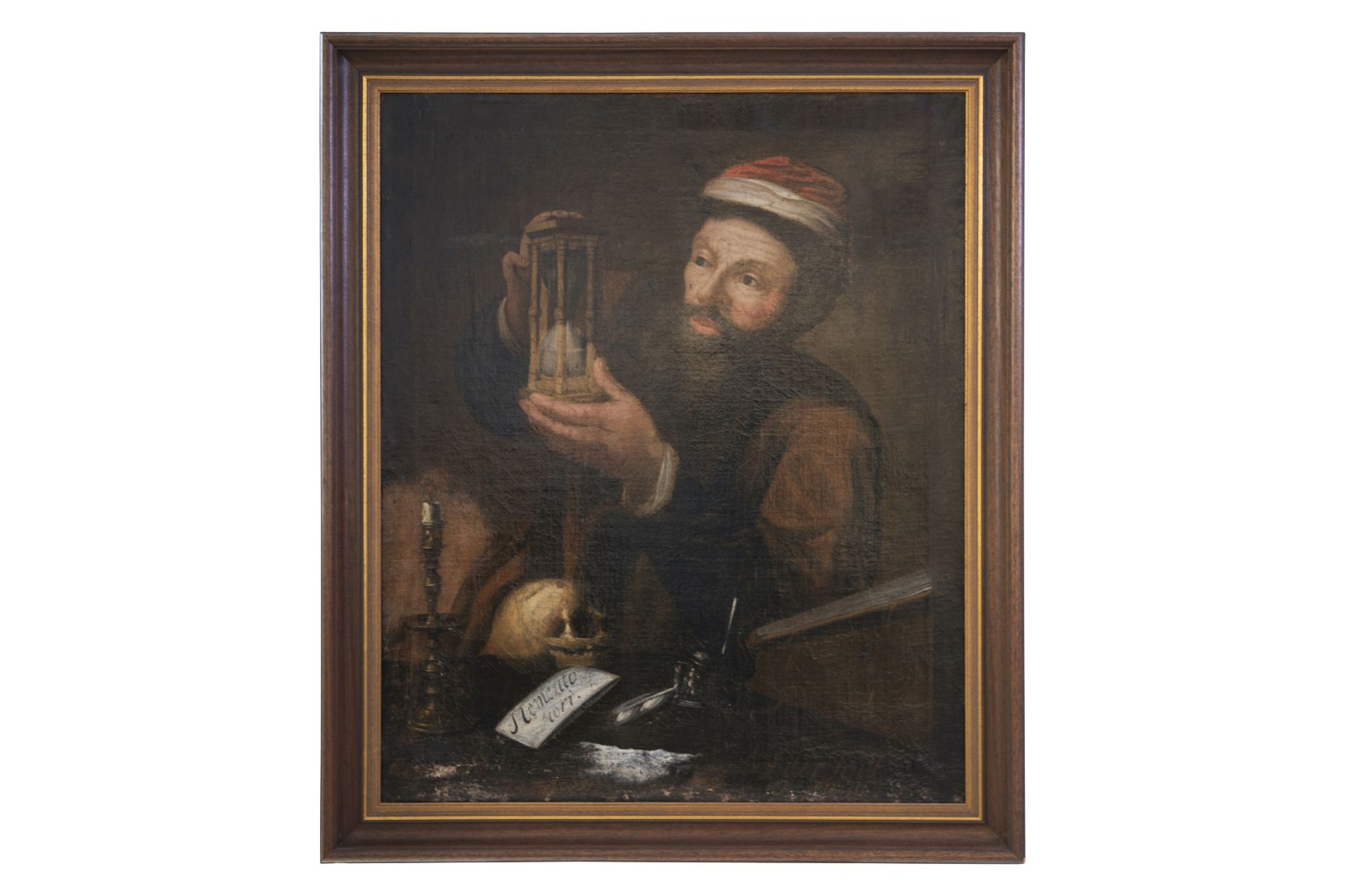 Deutscher Maler um 1720 Arzt mit Sanduhr, Memento Mori